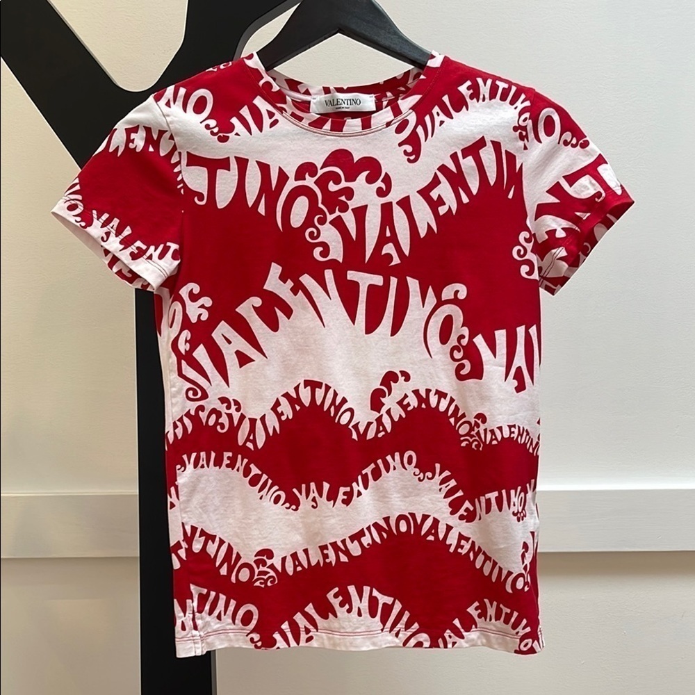 VALENTINO red and white 100% cotton t-shirt XS - Picture 1 of 5